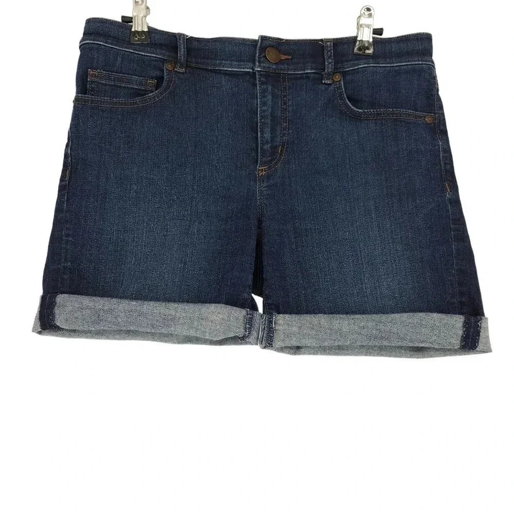 Ann Taylor LOFT Denim Shorts Mid Rise Rolled 5